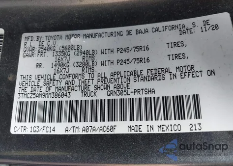 2021 Toyota Tacoma Sr5 V6 from USA, damaged, VIN 3TMCZ5AN9MM386043